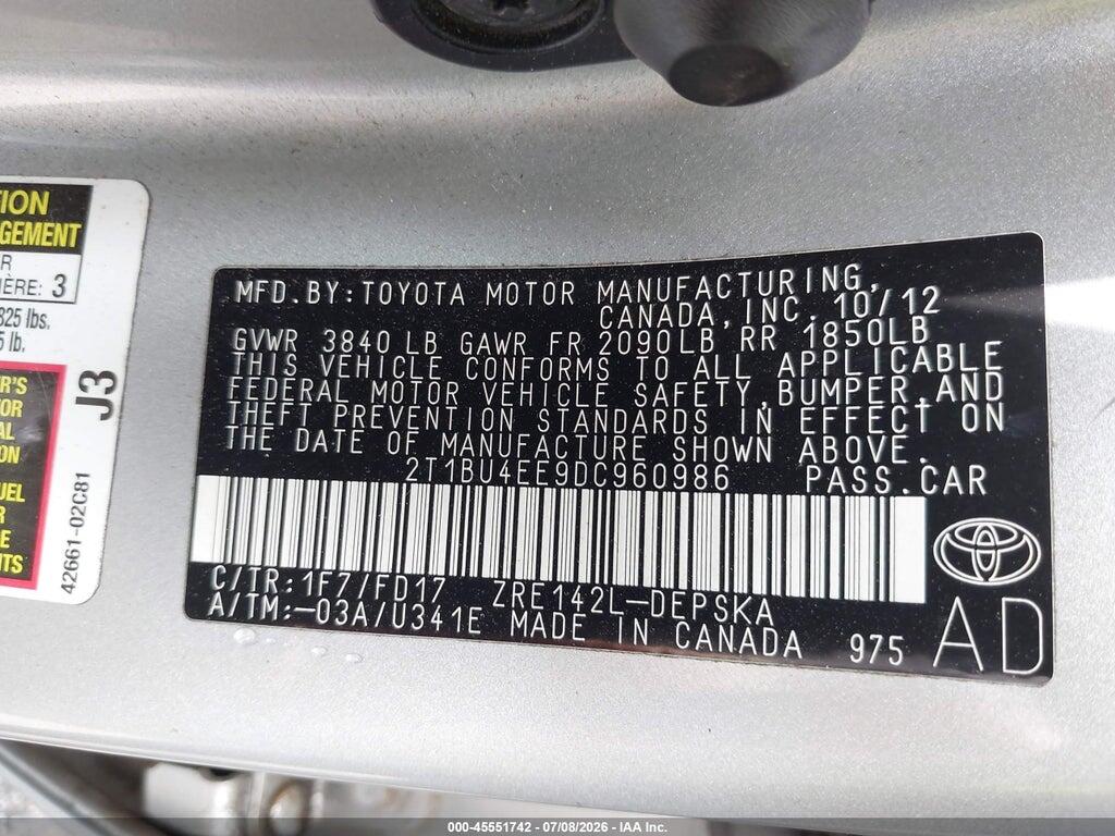 2T1BU4EE9DC960986 2013 TOYOTA COROLLA photo no. 9