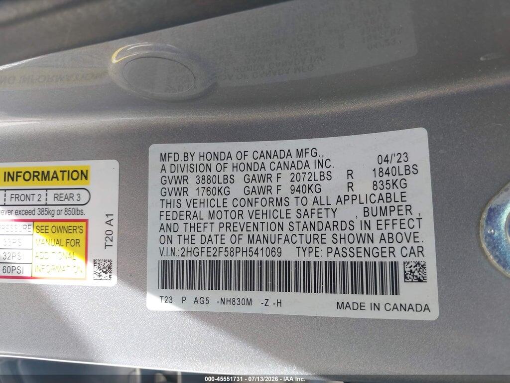 2HGFE2F58PH541069 2023 HONDA CIVIC photo no. 9