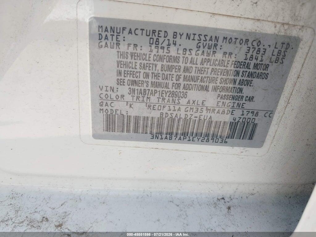 3N1AB7AP1EY289036 2014 NISSAN SENTRA photo no. 9
