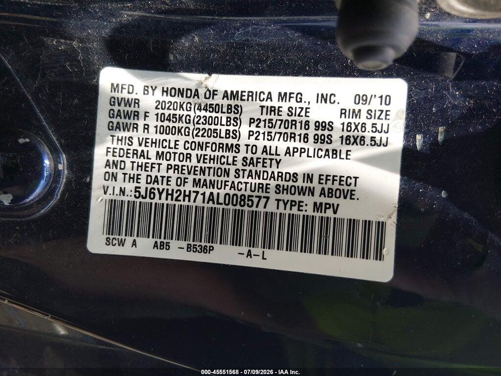 5J6YH2H71AL008577 2010 HONDA ELEMENT photo no. 9