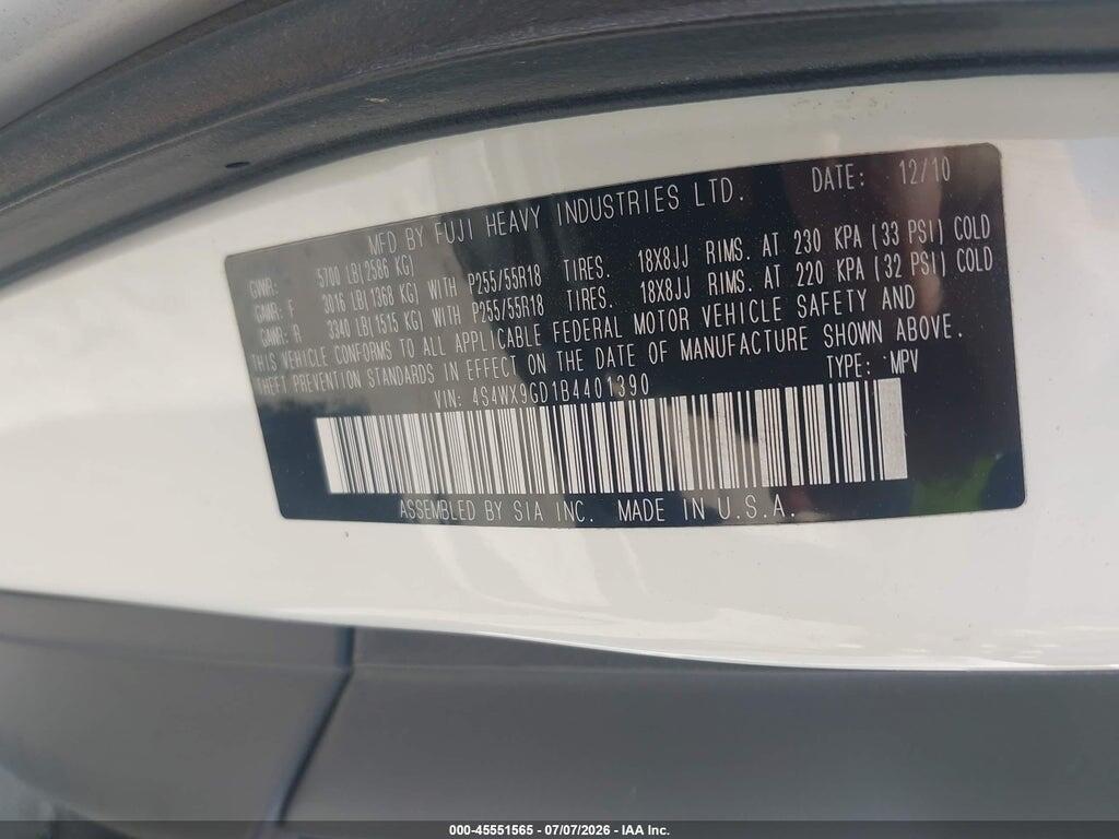 4S4WX9GD1B4401390 2011 SUBARU TRIBECA photo no. 9