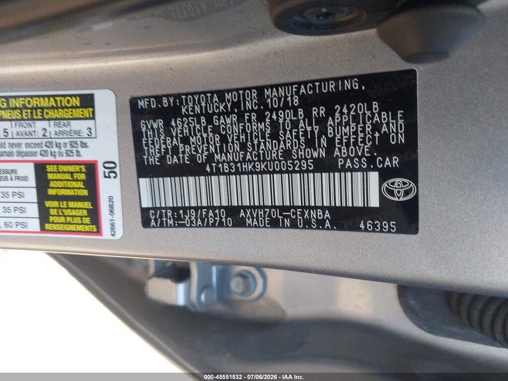 4T1B31HK9KU005295 2019 TOYOTA CAMRY HYBRID photo no. 9