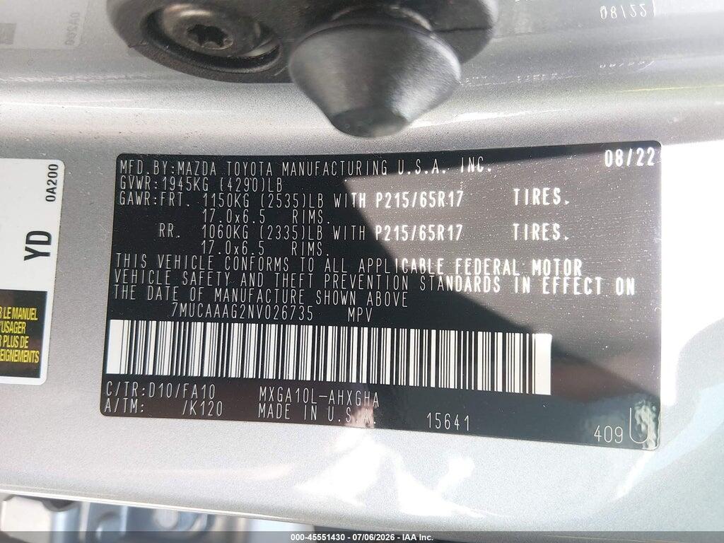 7MUCAAAG2NV026735 2022 TOYOTA COROLLA CROSS photo no. 9