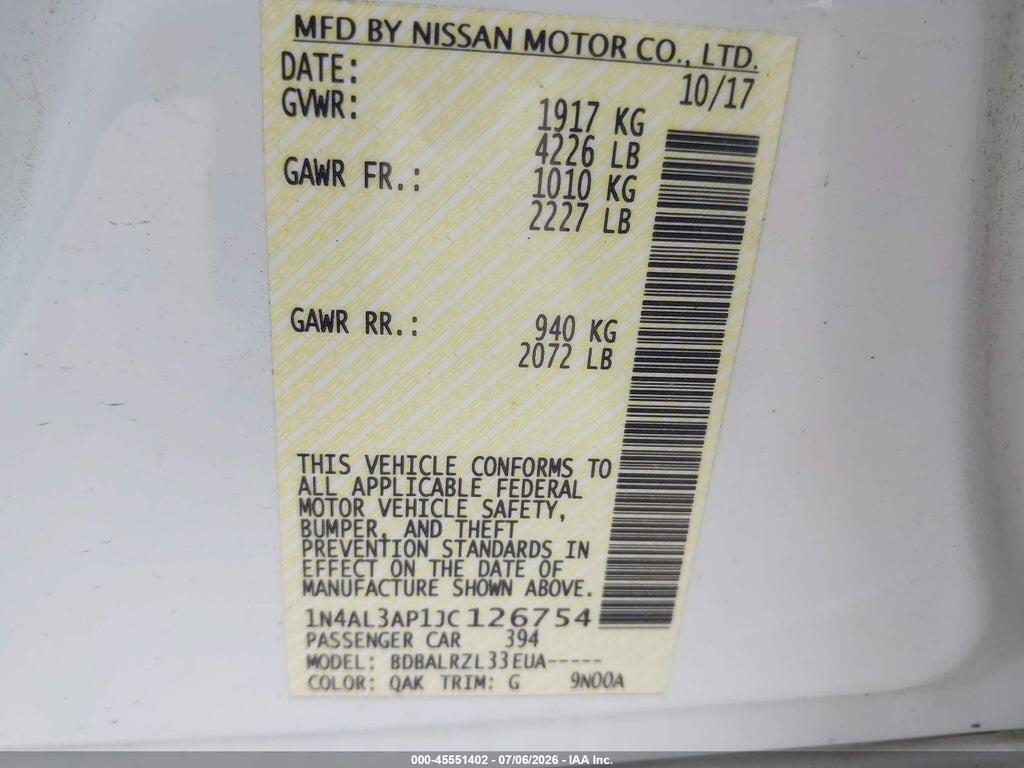 1N4AL3AP1JC126754 2018 NISSAN ALTIMA photo no. 9