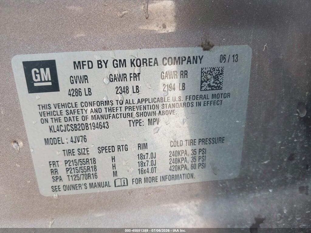 KL4CJCSB2DB194643 2013 BUICK ENCORE photo no. 9