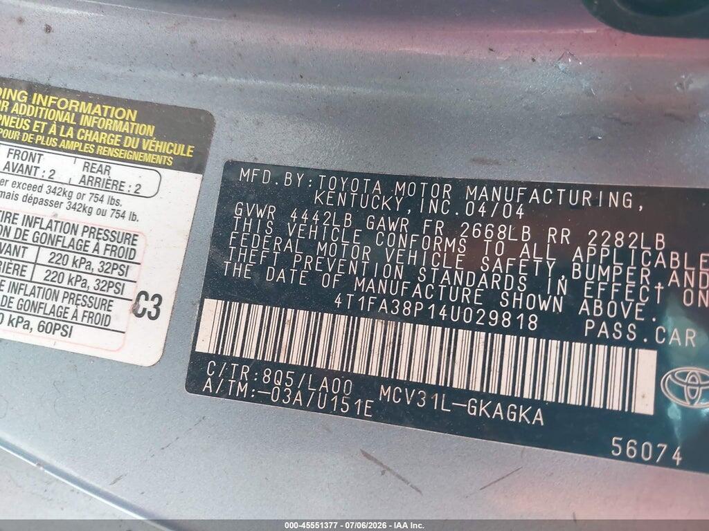 4T1FA38P14U029818 2004 TOYOTA CAMRY SOLARA photo no. 9