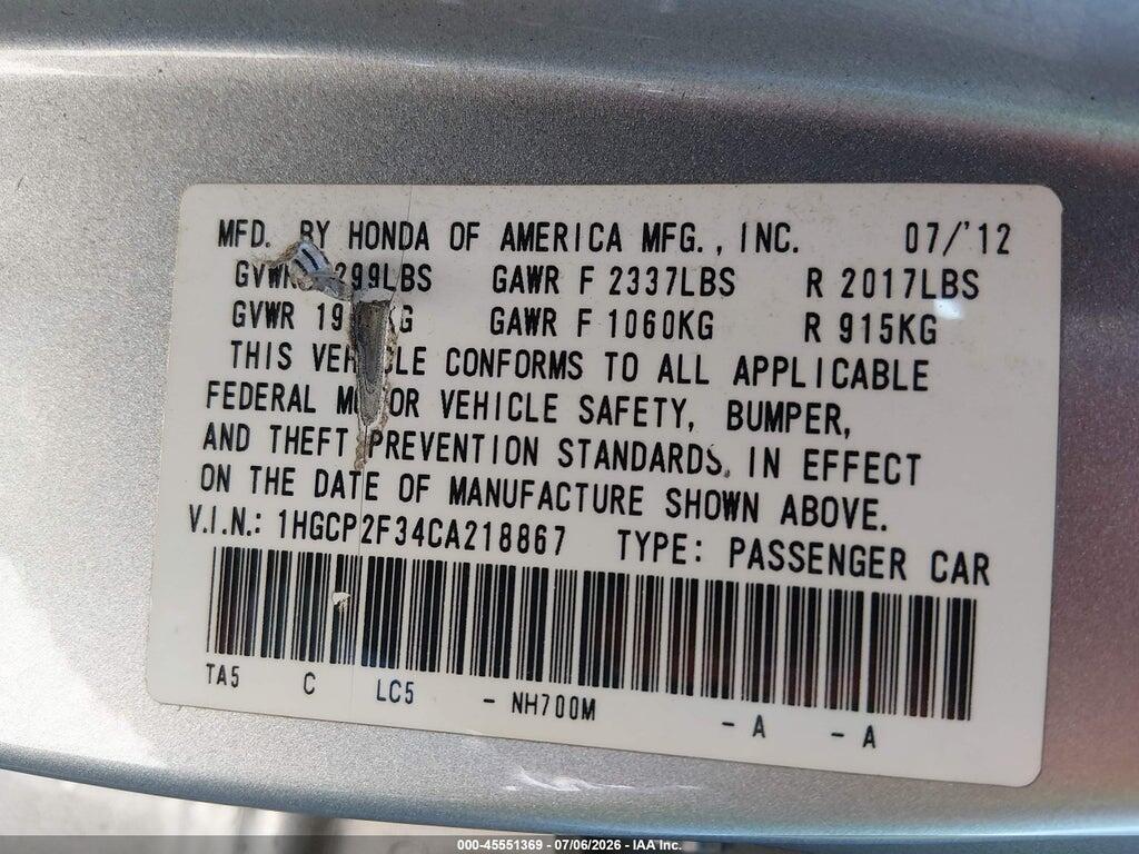 1HGCP2F34CA218867 2012 HONDA ACCORD photo no. 9