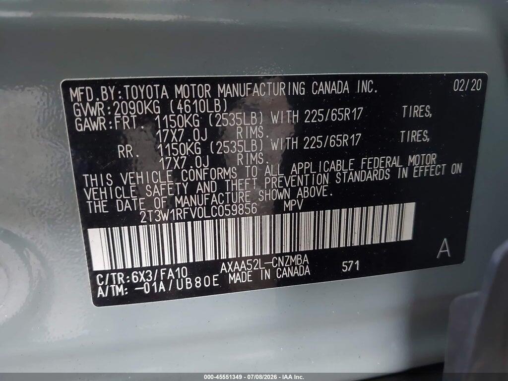 2T3W1RFV0LC059856 2020 TOYOTA RAV4 photo no. 9