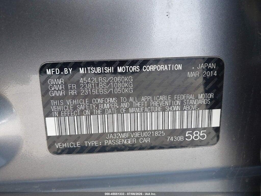 JA32W8FV9EU021825 2014 MITSUBISHI LANCER EVOLUTION photo no. 9