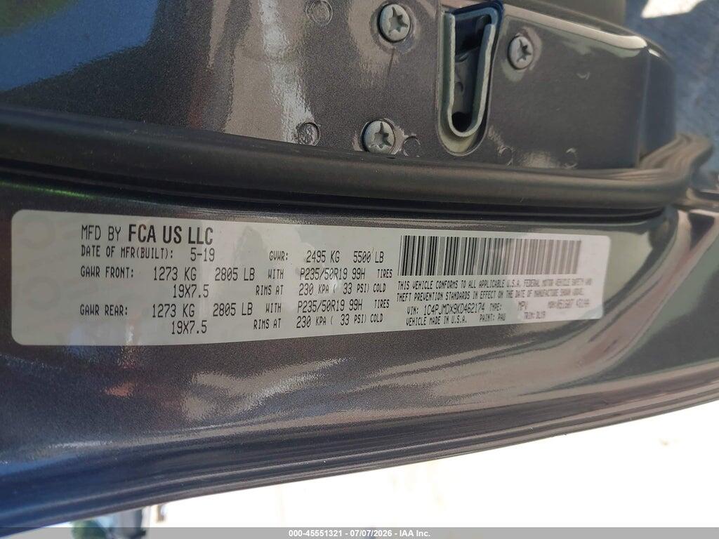1C4PJMDX9KD462174 2019 JEEP CHEROKEE photo no. 9