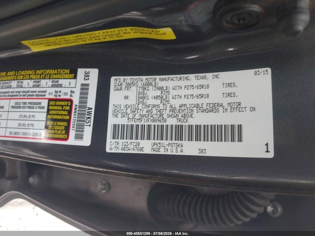 5TFEM5F1XFX089650 2015 TOYOTA TUNDRA photo no. 9