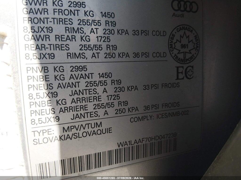 WA1LAAF70HD047239 2017 AUDI Q7 photo no. 9