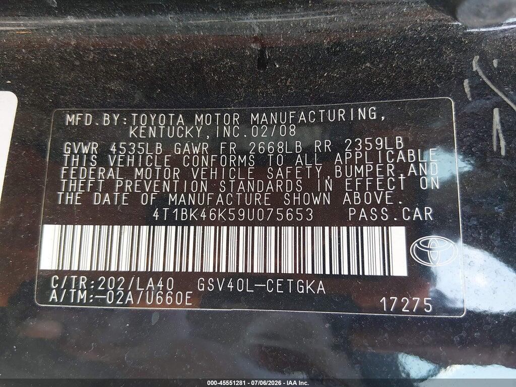 4T1BK46K59U075653 2009 TOYOTA CAMRY photo no. 9