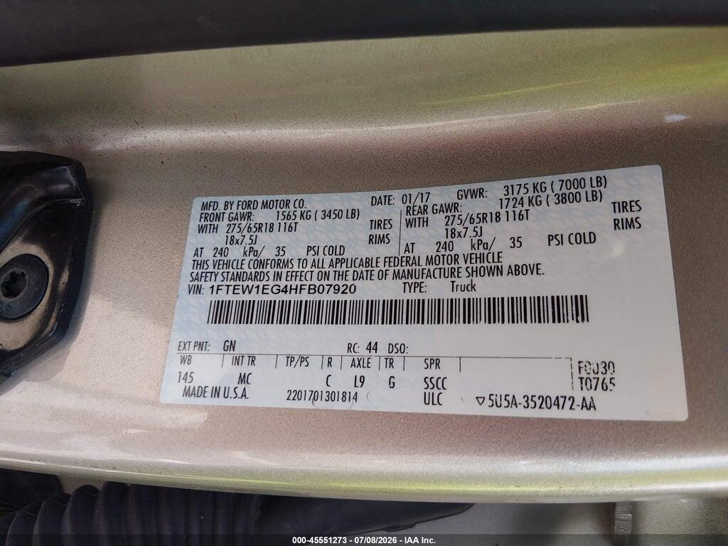 1FTEW1EG4HFB07920 2017 FORD F-150 photo no. 9