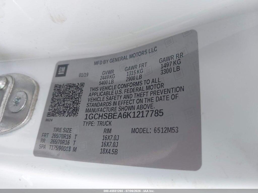 1GCHSBEA6K1217785 2019 CHEVROLET COLORADO photo no. 9