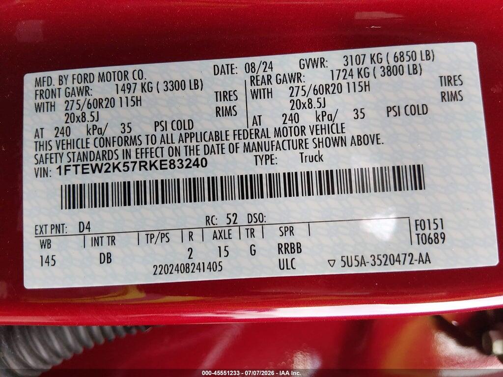 1FTEW2K57RKE83240 2024 FORD F-150 photo no. 9