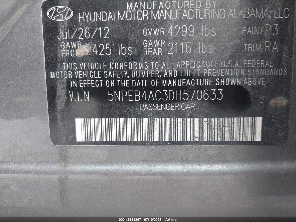 5NPEB4AC3DH570633 2013 HYUNDAI SONATA photo no. 9