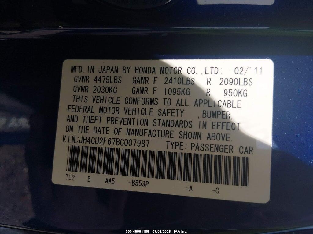 JH4CU2F67BC007987 2011 ACURA TSX photo no. 9