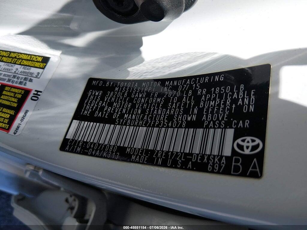 5YFBURHE7FP354078 2015 TOYOTA COROLLA photo no. 9