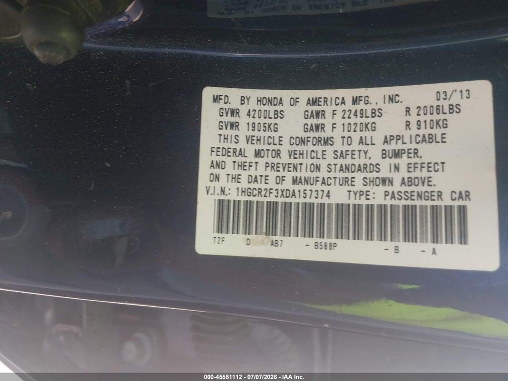 1HGCR2F3XDA157374 2013 HONDA ACCORD photo no. 9