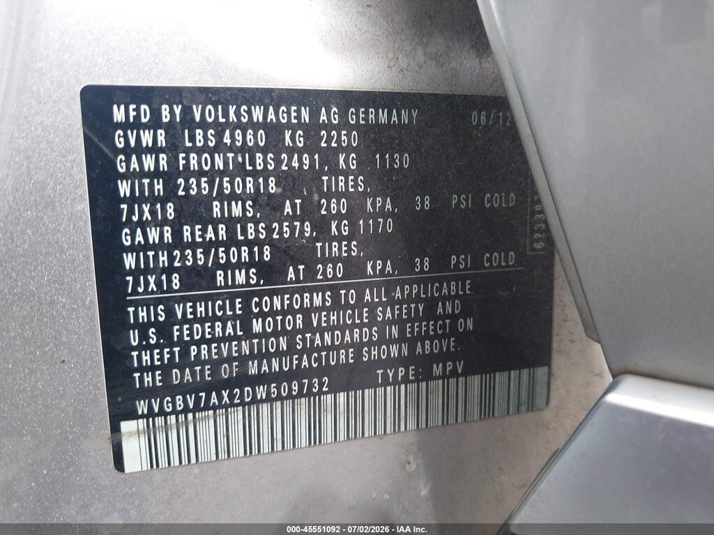 WVGBV7AX2DW509732 2013 VOLKSWAGEN TIGUAN photo no. 9