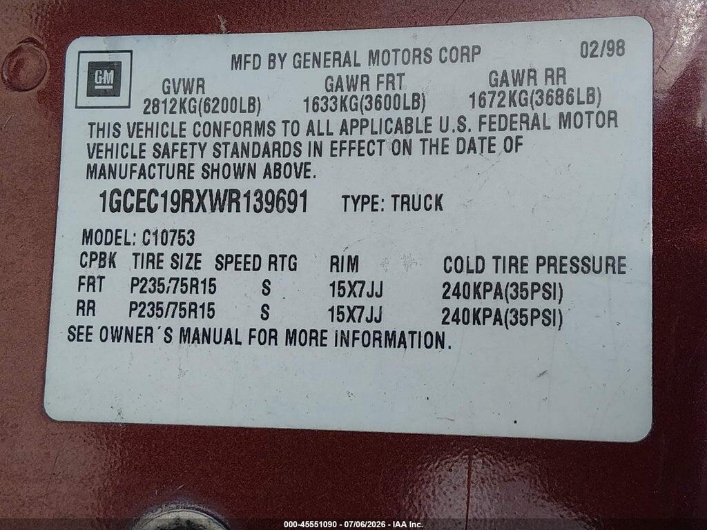 1GCEC19RXWR139691 1998 CHEVROLET C/K 1500 photo no. 9
