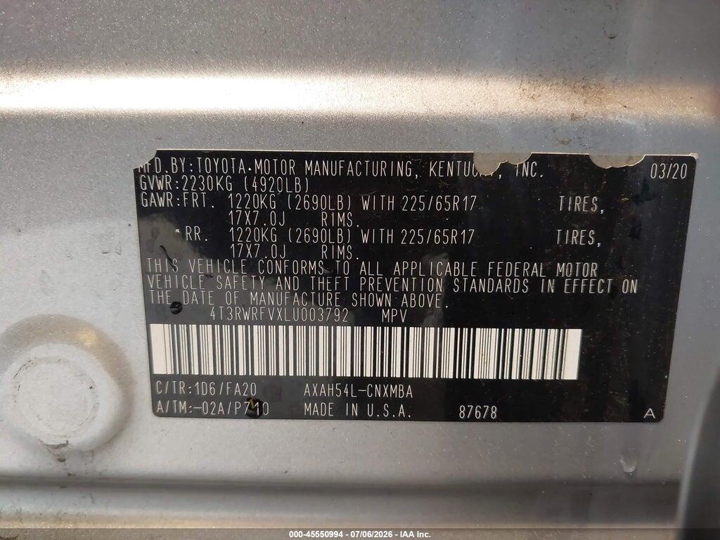 4T3RWRFVXLU003792 2020 TOYOTA RAV4 HYBRID photo no. 9