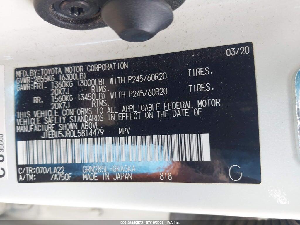 JTEBU5JR0L5814479 2020 TOYOTA 4RUNNER photo no. 9