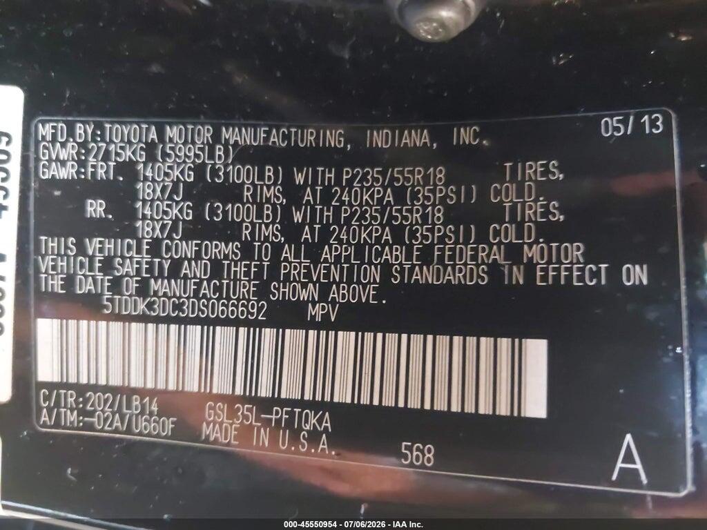 5TDDK3DC3DS066692 2013 TOYOTA SIENNA photo no. 9