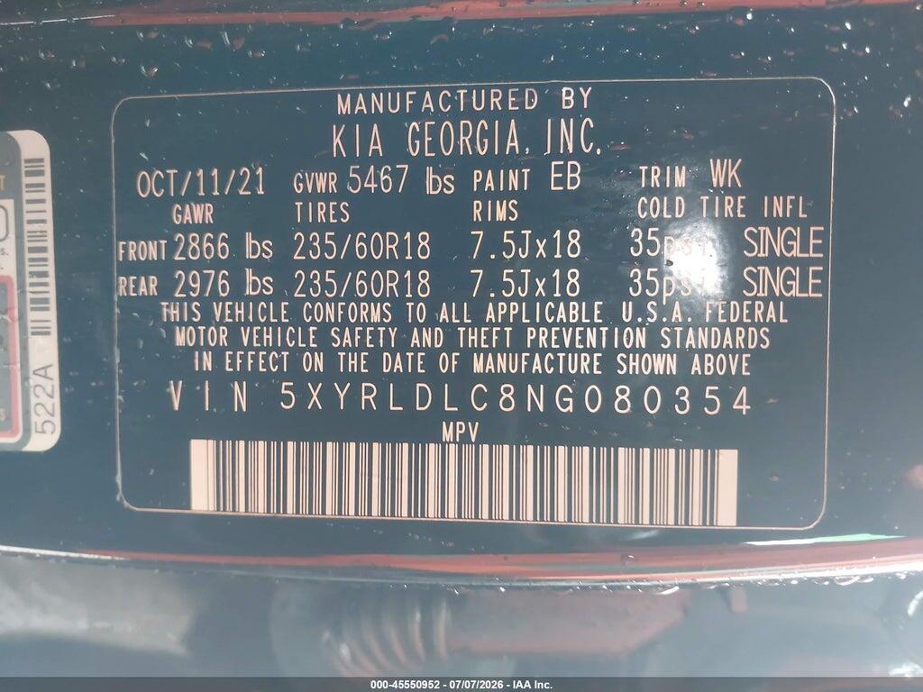 5XYRLDLC8NG080354 2022 KIA SORENTO photo no. 9
