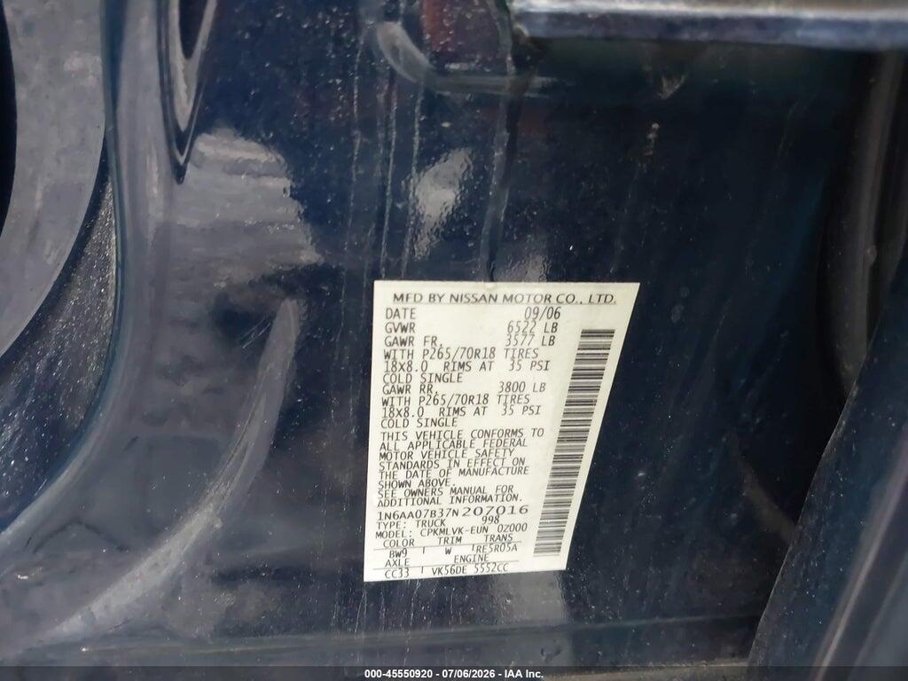 1N6AA07B37N207016 2007 NISSAN TITAN photo no. 9