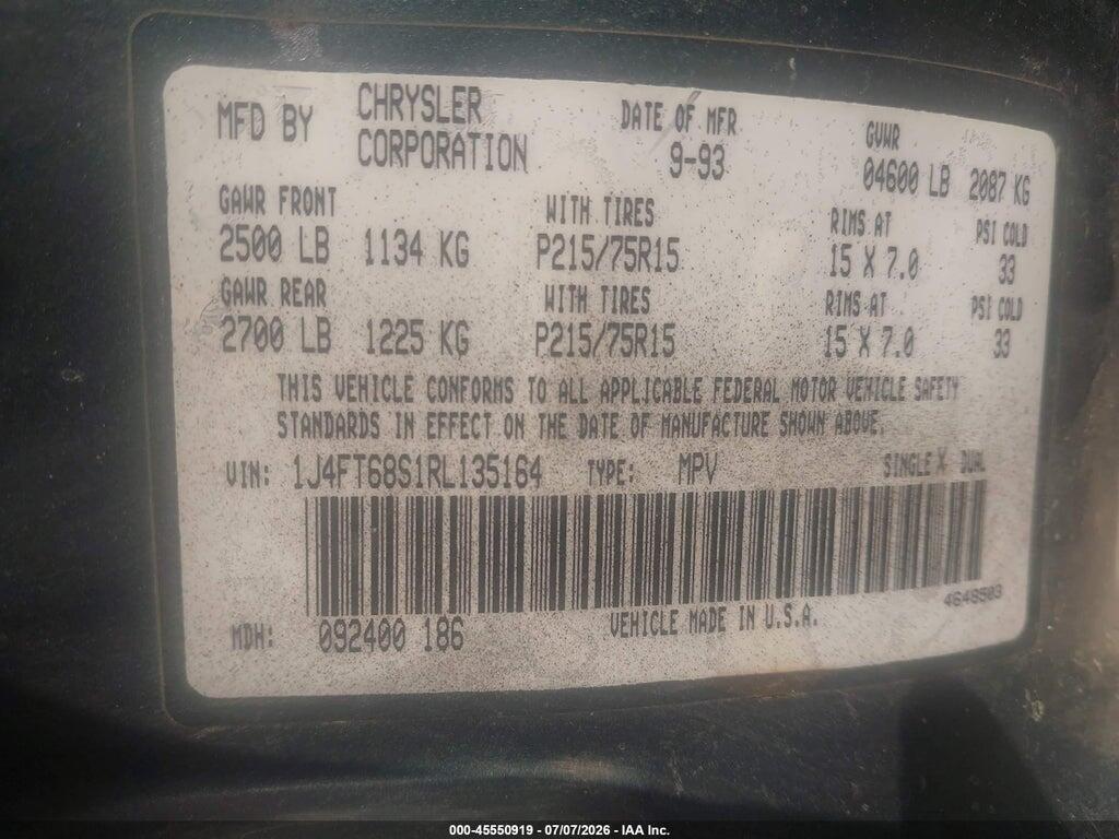 1J4FT68S1RL135164 1994 JEEP CHEROKEE photo no. 9