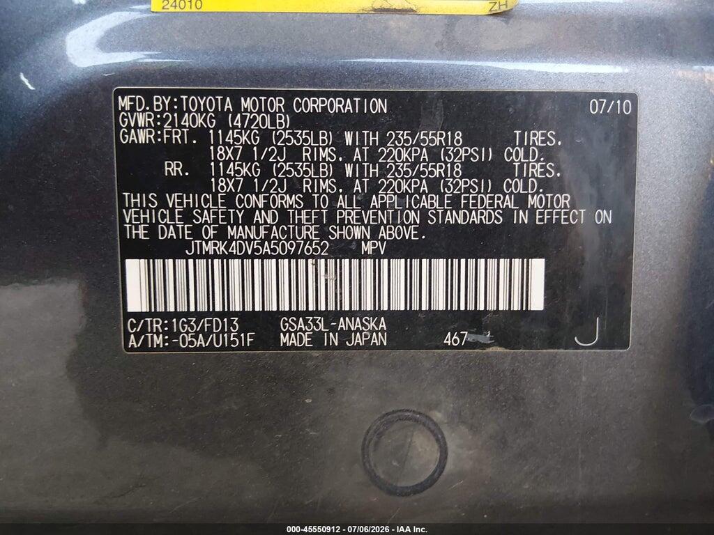 JTMRK4DV5A5097652 2010 TOYOTA RAV4 photo no. 9