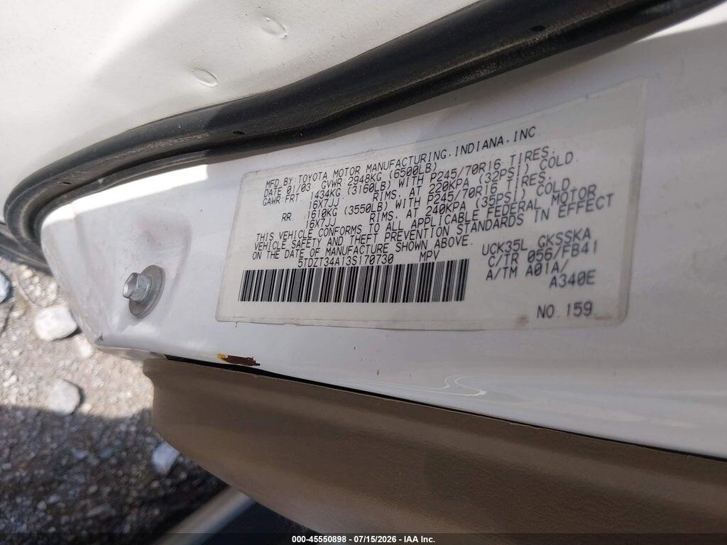 5TDZT34A13S170730 2003 TOYOTA SEQUOIA photo no. 9