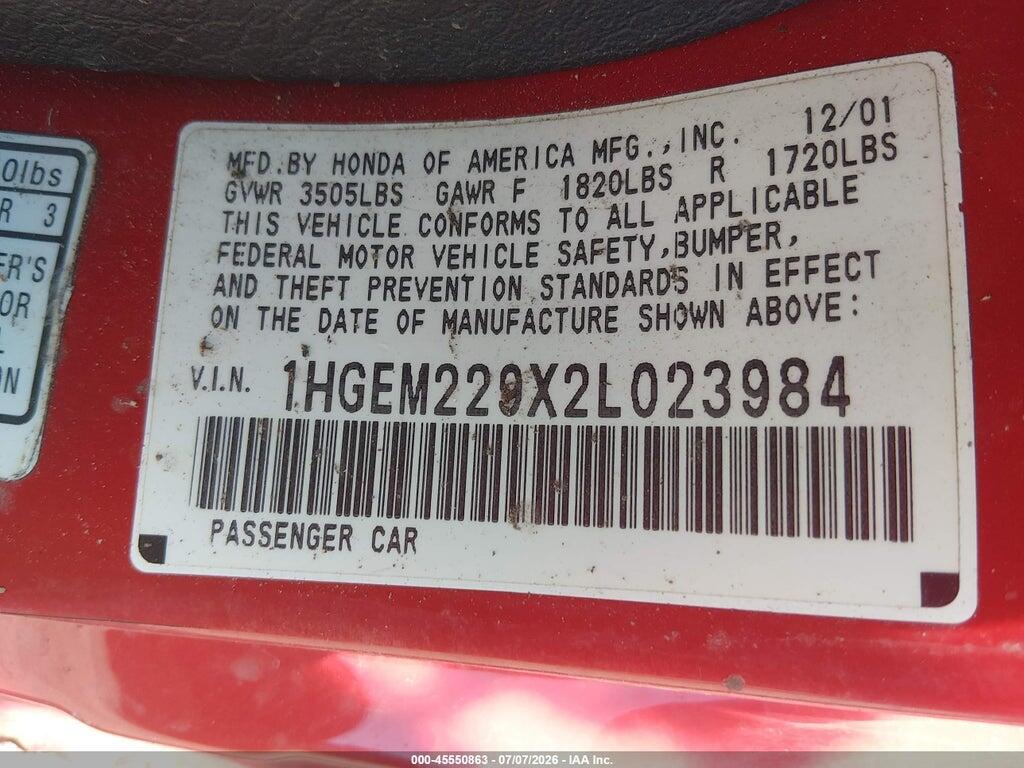 1HGEM229X2L023984 2002 HONDA CIVIC photo no. 9