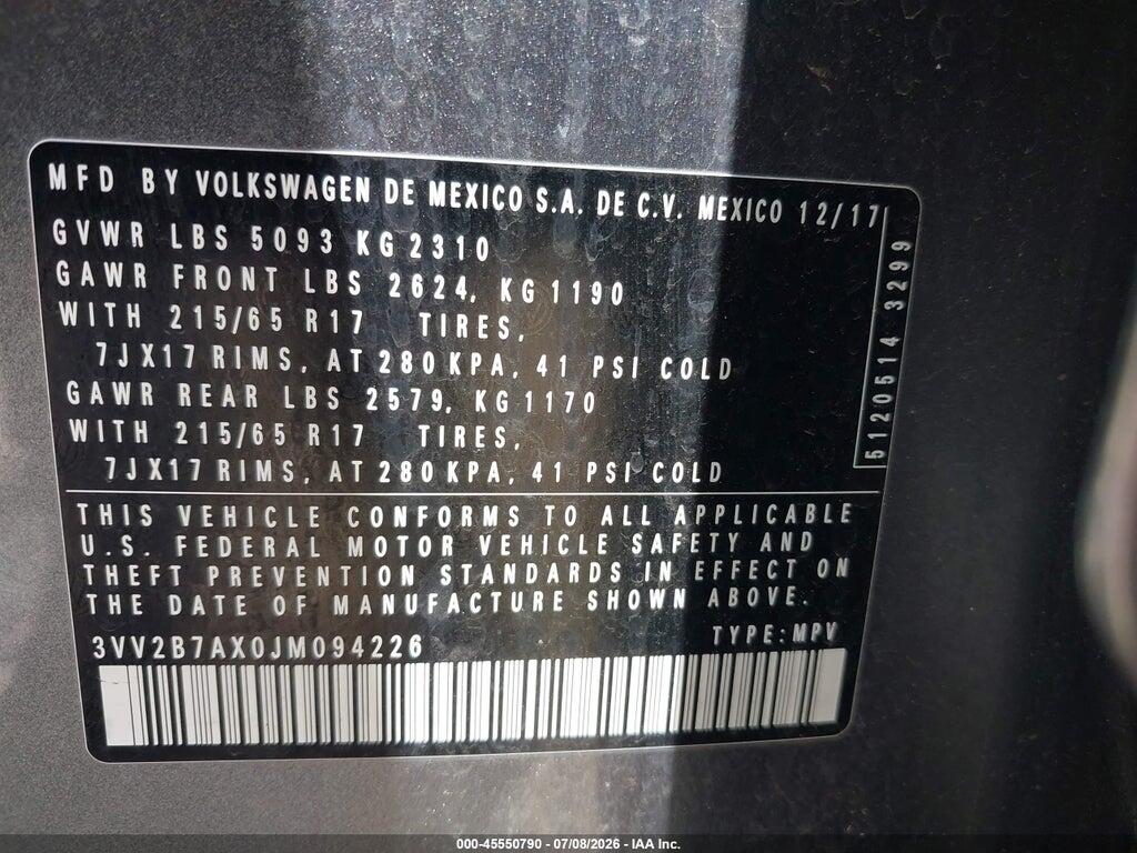 3VV2B7AX0JM094226 2018 VOLKSWAGEN TIGUAN photo no. 9