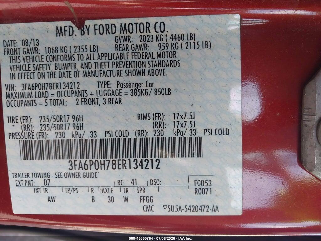 3FA6P0H78ER134212 2014 FORD FUSION photo no. 9