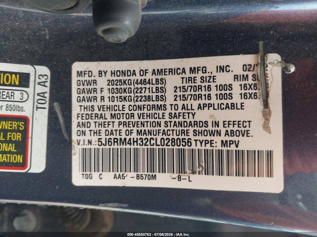 5J6RM4H32CL028056 2012 HONDA CR-V photo no. 9