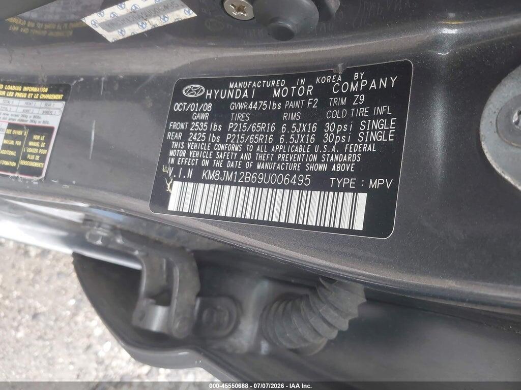 KM8JM12B69U006495 2009 HYUNDAI TUCSON photo no. 9