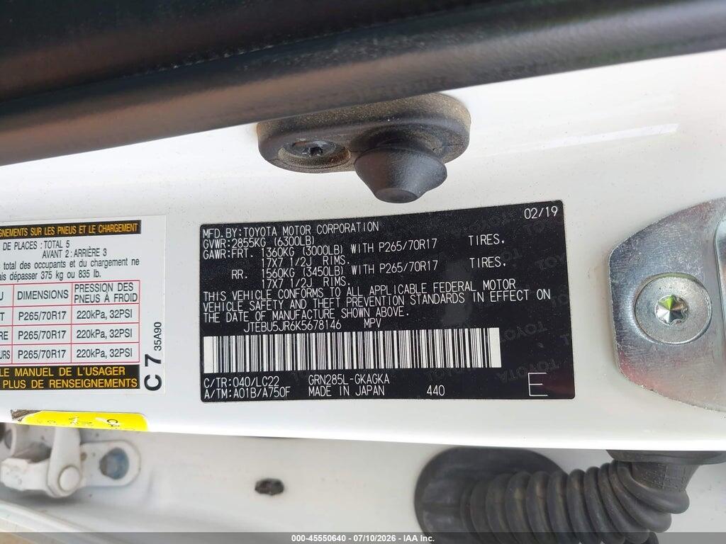 JTEBU5JR6K5678146 2019 TOYOTA 4RUNNER photo no. 9