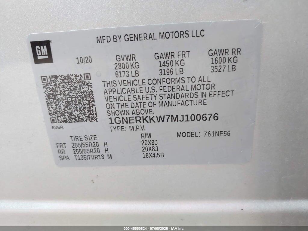 1GNERKKW7MJ100676 2021 CHEVROLET TRAVERSE photo no. 9