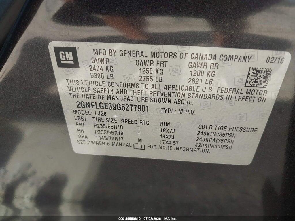 2GNFLGE39G6277901 2016 CHEVROLET EQUINOX photo no. 9