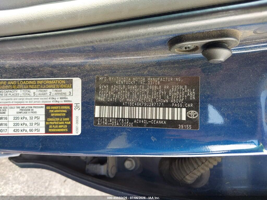 4T1BE46K79U287171 2009 TOYOTA CAMRY photo no. 9
