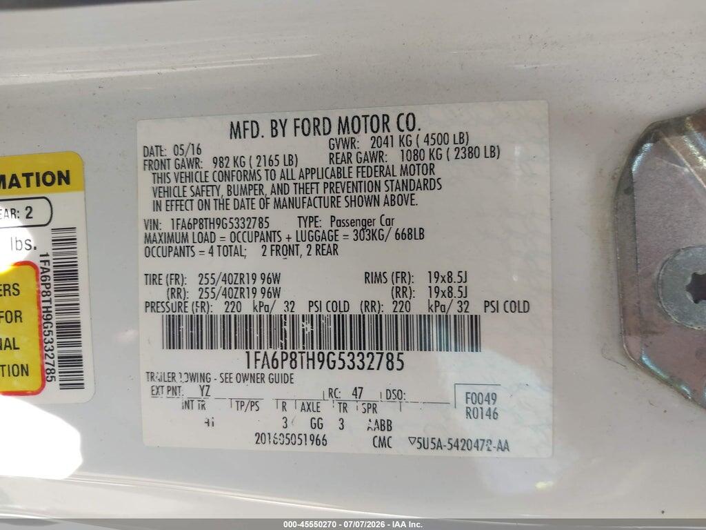 1FA6P8TH9G5332785 2016 FORD MUSTANG photo no. 9