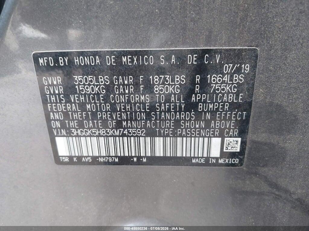 3HGGK5H83KM743592 2019 HONDA FIT photo no. 9