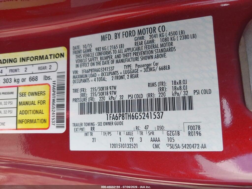 1FA6P8TH6G5241537 2016 FORD MUSTANG photo no. 9