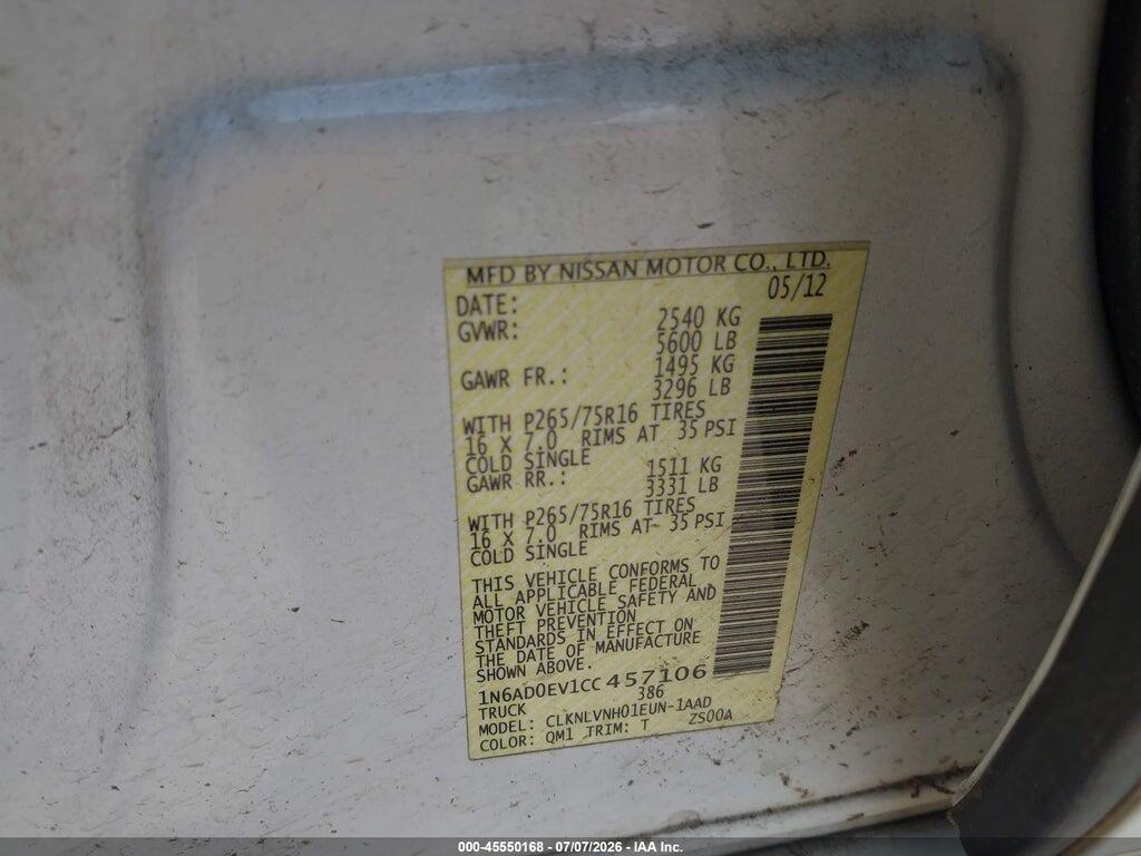 1N6AD0EV1CC457106 2012 NISSAN FRONTIER photo no. 9
