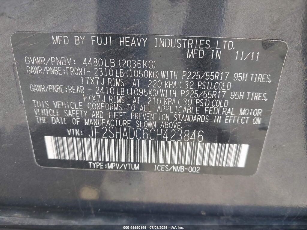 JF2SHADC6CH423846 2012 SUBARU FORESTER photo no. 9