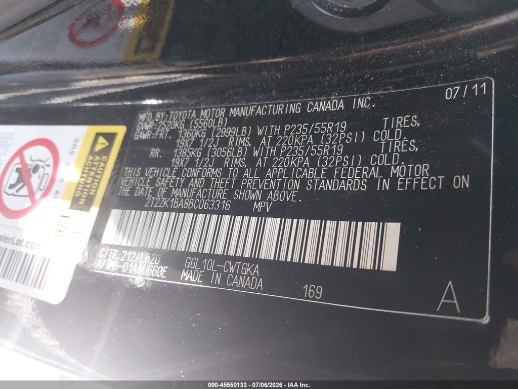 2T2ZK1BA8BC063316 2011 LEXUS RX 350 photo no. 9