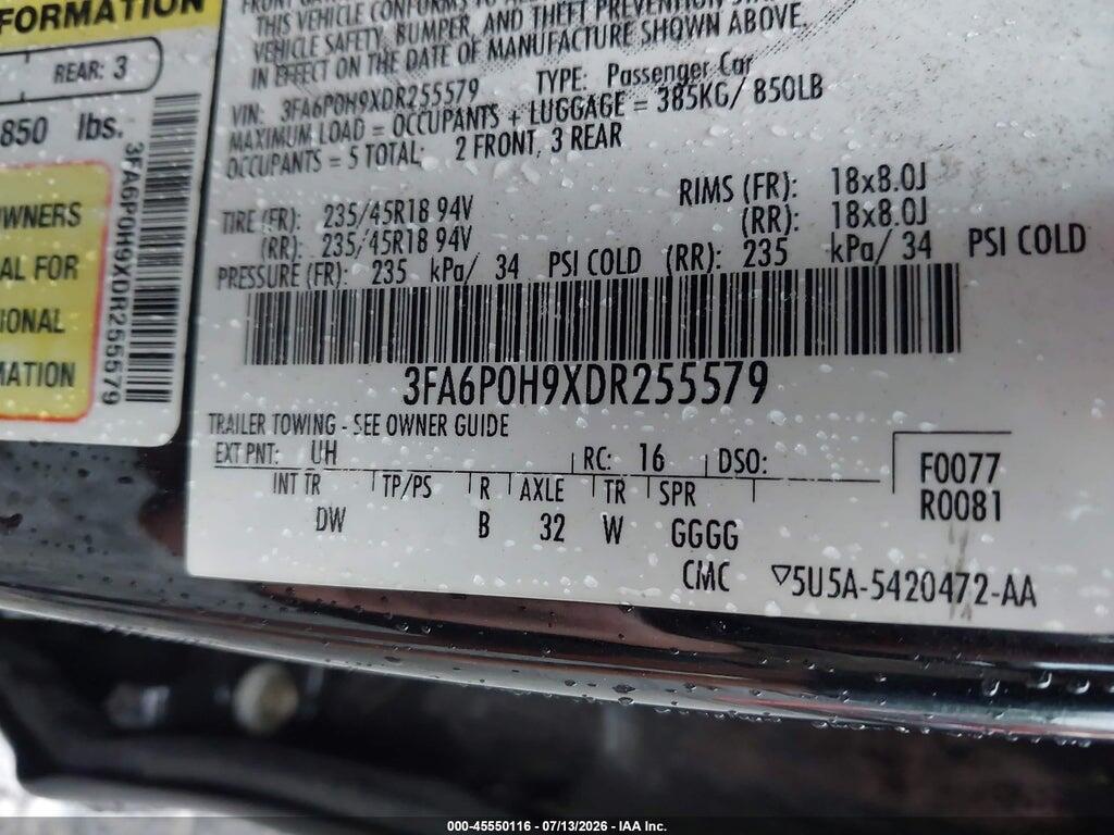 3FA6P0H9XDR255579 2013 FORD FUSION photo no. 9